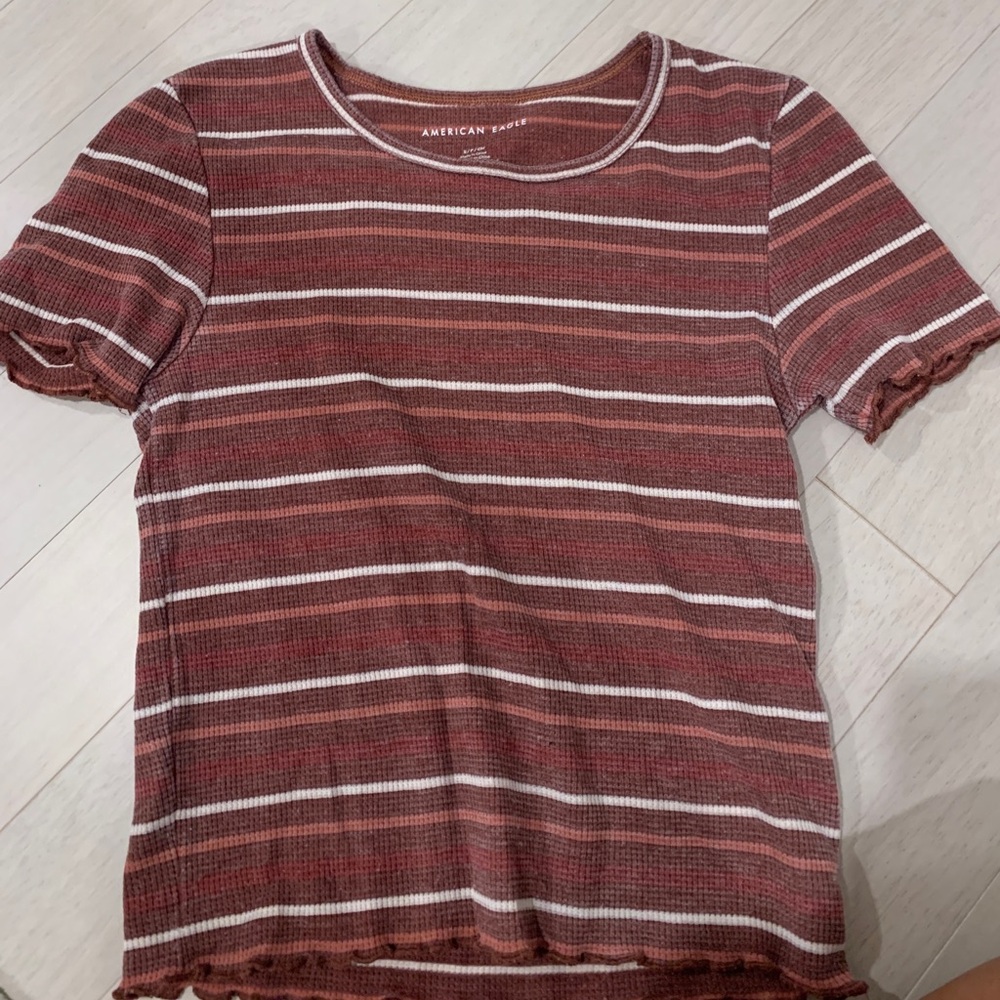 American Eagle Red Striped Waffle Crop Top (Discontinued)